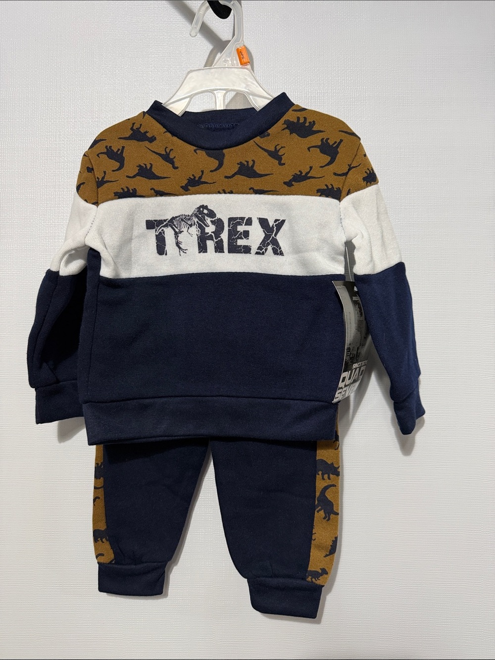 T-Rex Dino Two-Piece Sweat Set - Navy, Brown, White